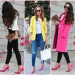 Combinación audaz: vestido verde y zapatos fucsia