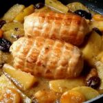 Redondo de pollo relleno al horno con patatas receta fácil y deliciosa